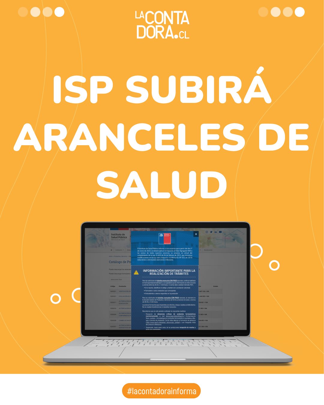 ISP SUBIRÁ ARANCELES DE SALUD